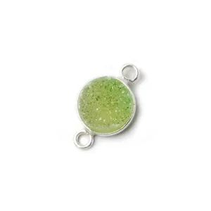 10mm Silver Bezel Lemon Lime Drusy Coin Connector 1 piece