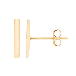 14k Yellow Gold 1x7mm Dainty Bar Stud Earrings, with Pushback, Women’s, Unisex