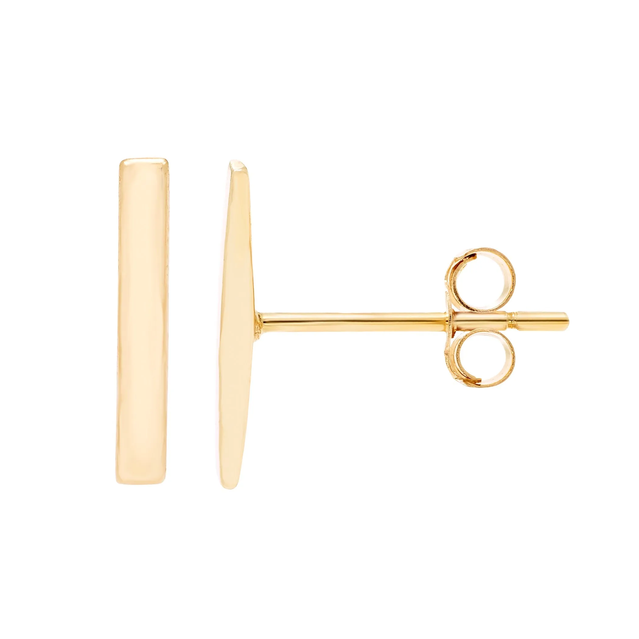 14k Yellow Gold 1x7mm Dainty Bar Stud Earrings, with Pushback, Women’s, Unisex