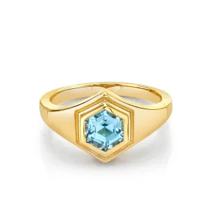 .90ct Hexagon Aquamarine Boyfriend Signet