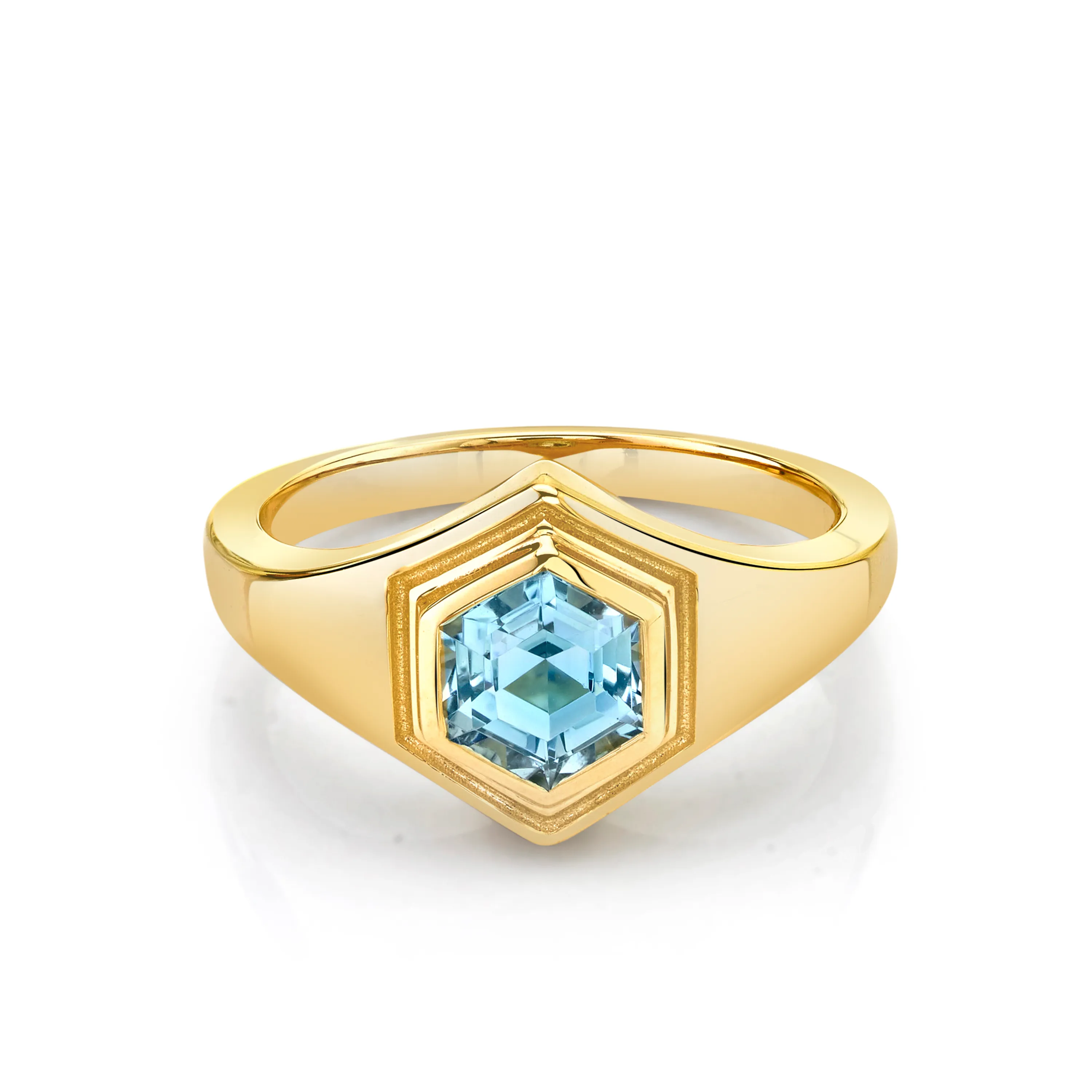 .90ct Hexagon Aquamarine Boyfriend Signet