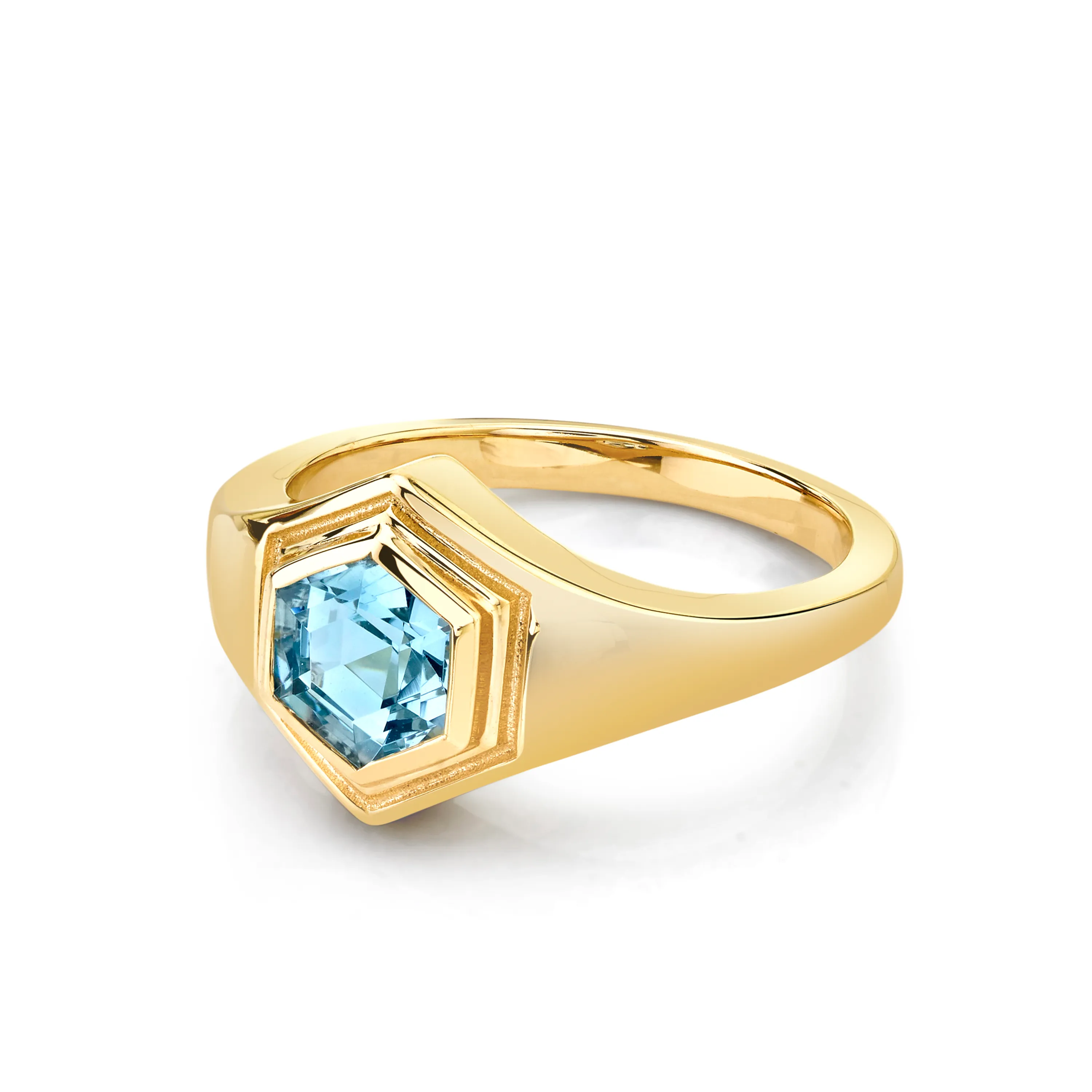 .90ct Hexagon Aquamarine Boyfriend Signet