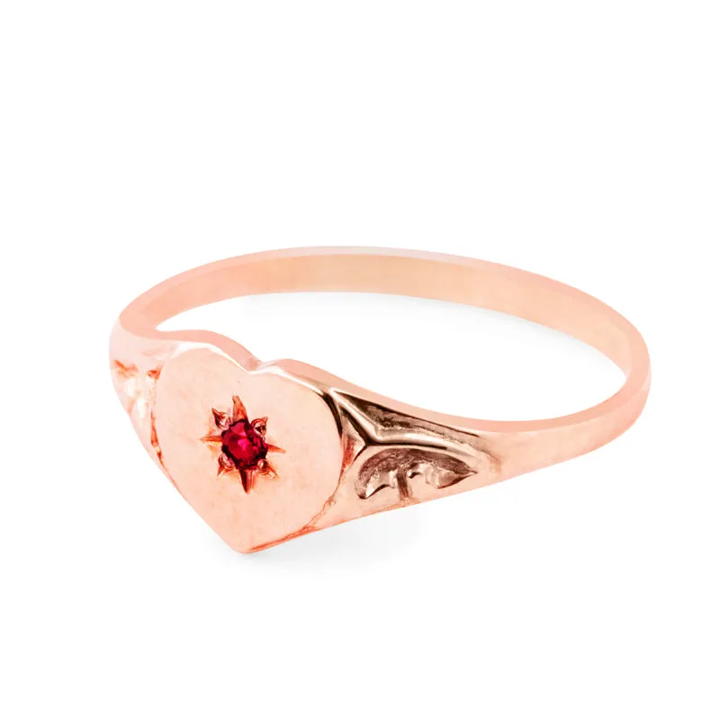 9ct Rose Gold Natural Ruby Signet Ring