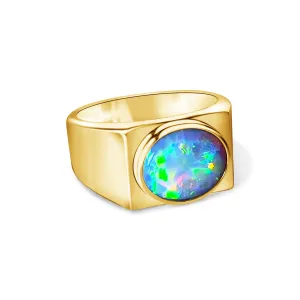 9kt Yellow Gold signet ring with one Black Crystal 2.93ct