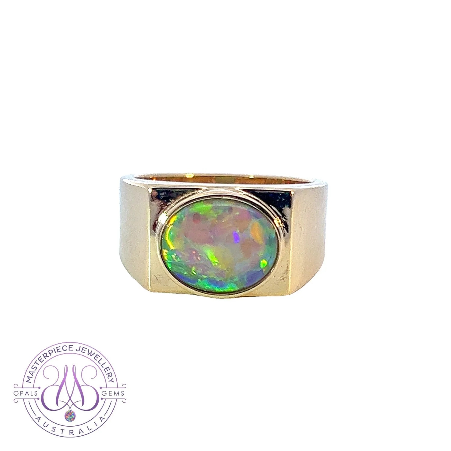 9kt Yellow Gold signet ring with one Black Crystal 2.93ct