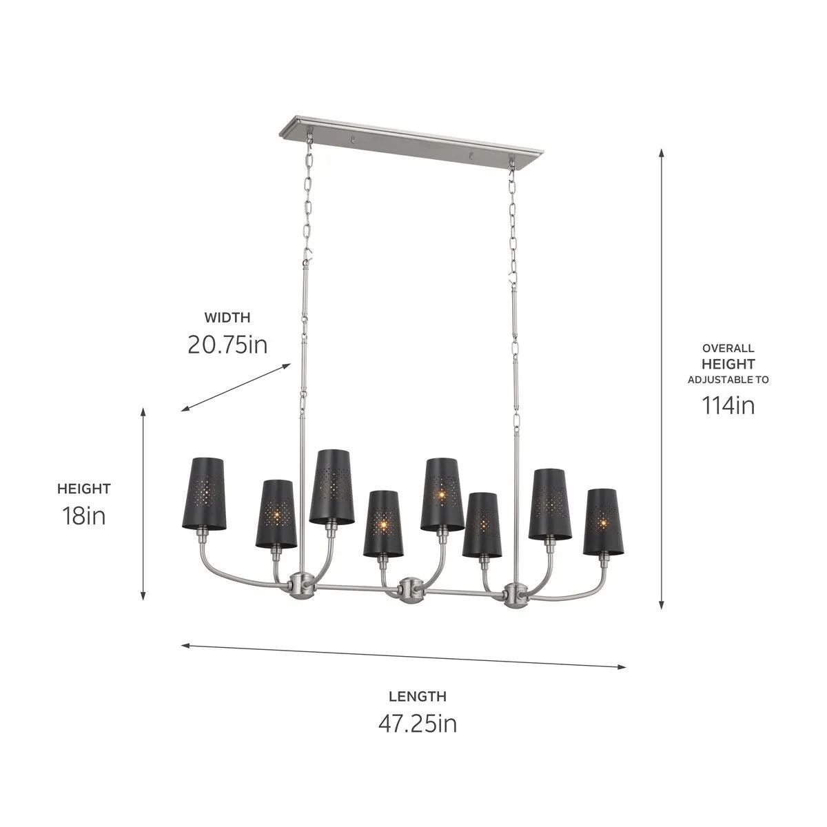 Adeena 47 in. 8 Lights Chandelier Pewter finish