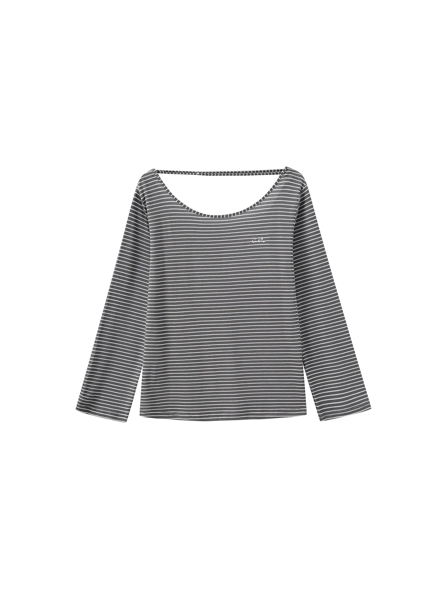 Adjustable Collar Oversized Stripe Long Sleeve Top
