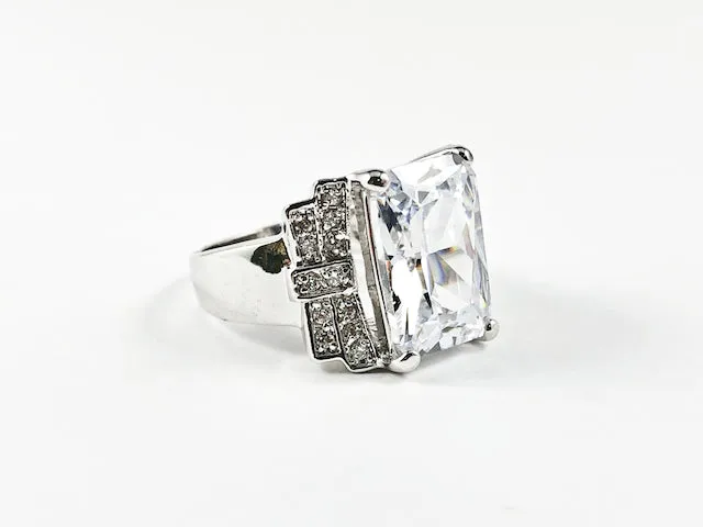 Beautiful Center Rectangle Cut CZ With Layered Design Style Brass Ring