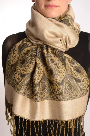 Beige With Lurex Ornaments Pashmina With Tassels