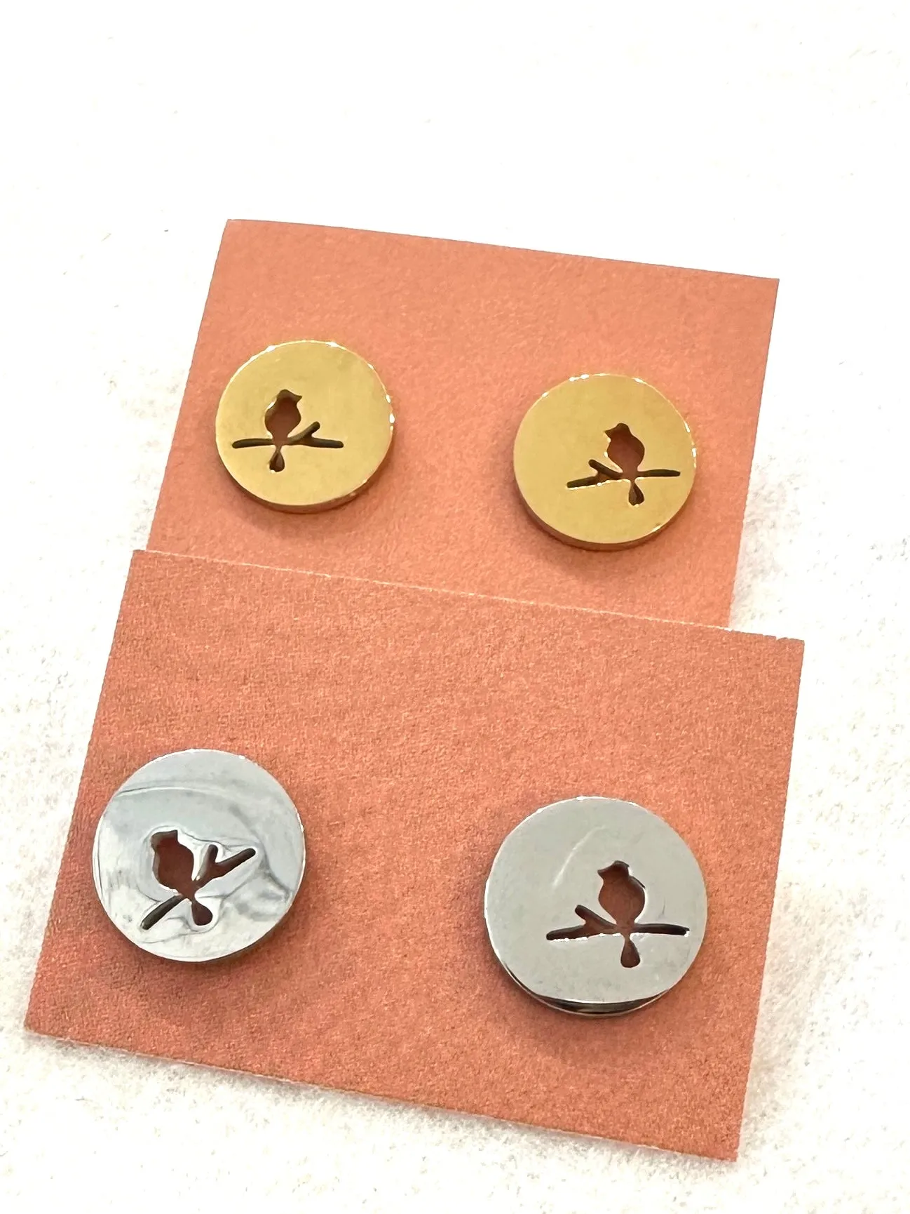 Bird on Branch Dainty Stud Earrings