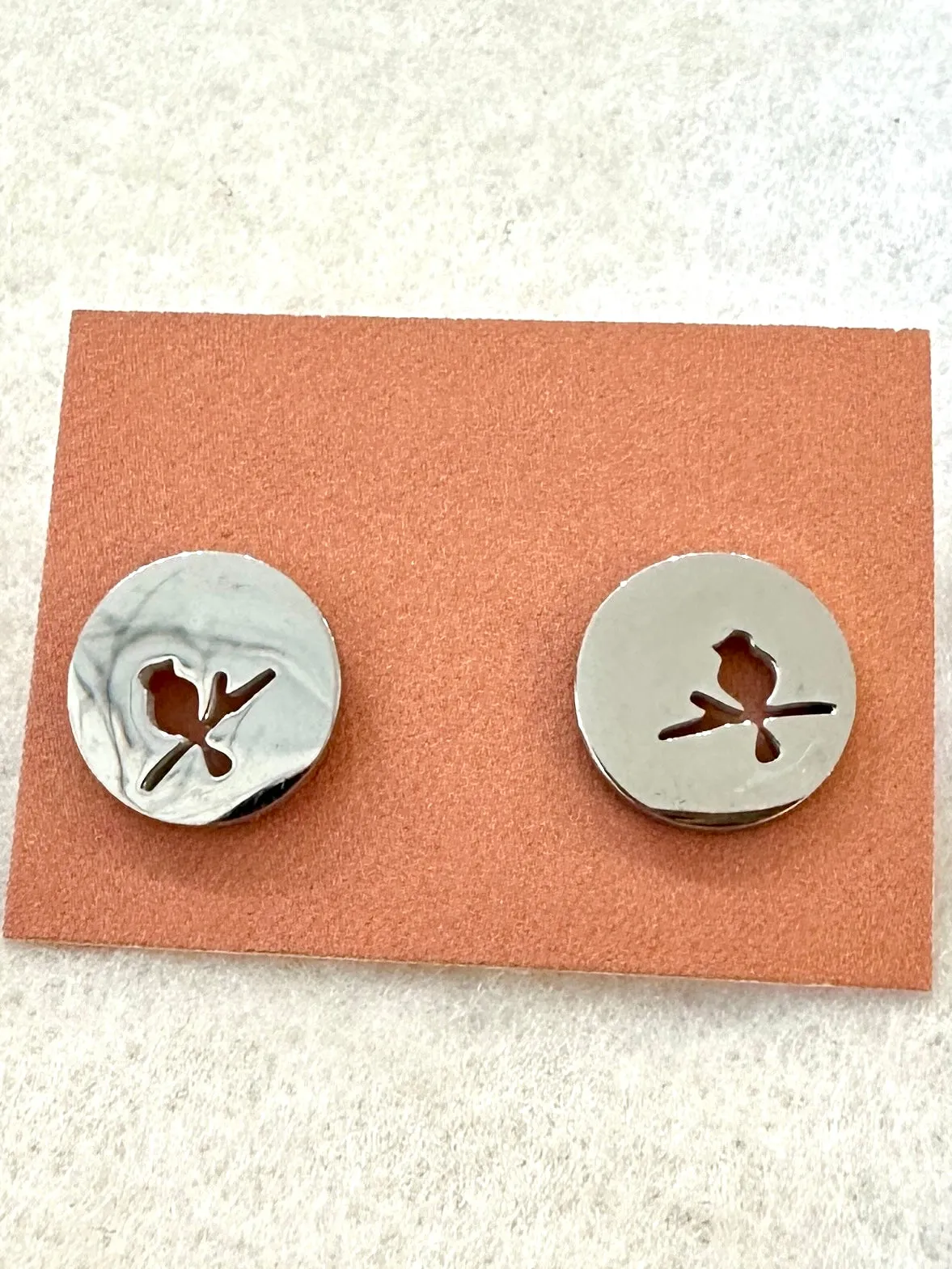 Bird on Branch Dainty Stud Earrings