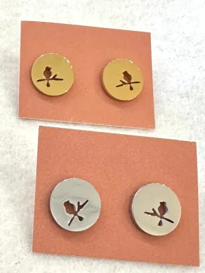 Bird on Branch Dainty Stud Earrings