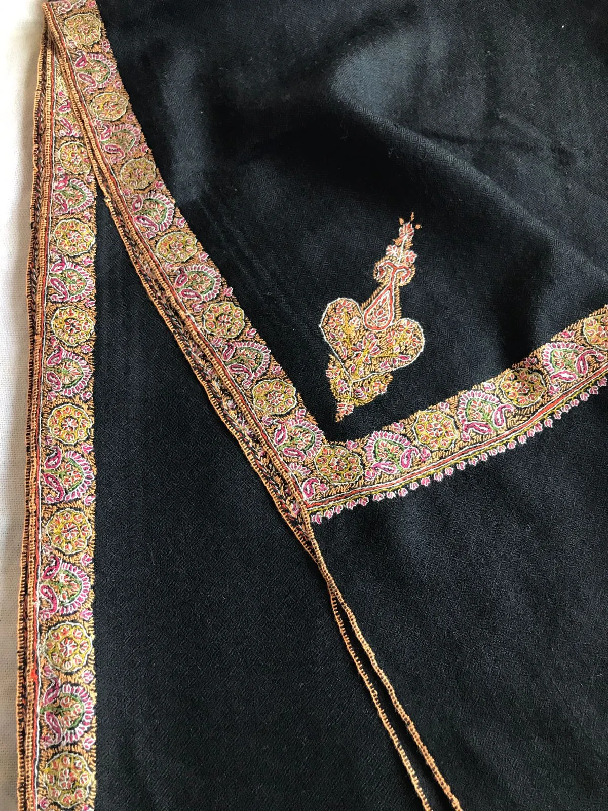 Black Embroidered Pashmina Scarf