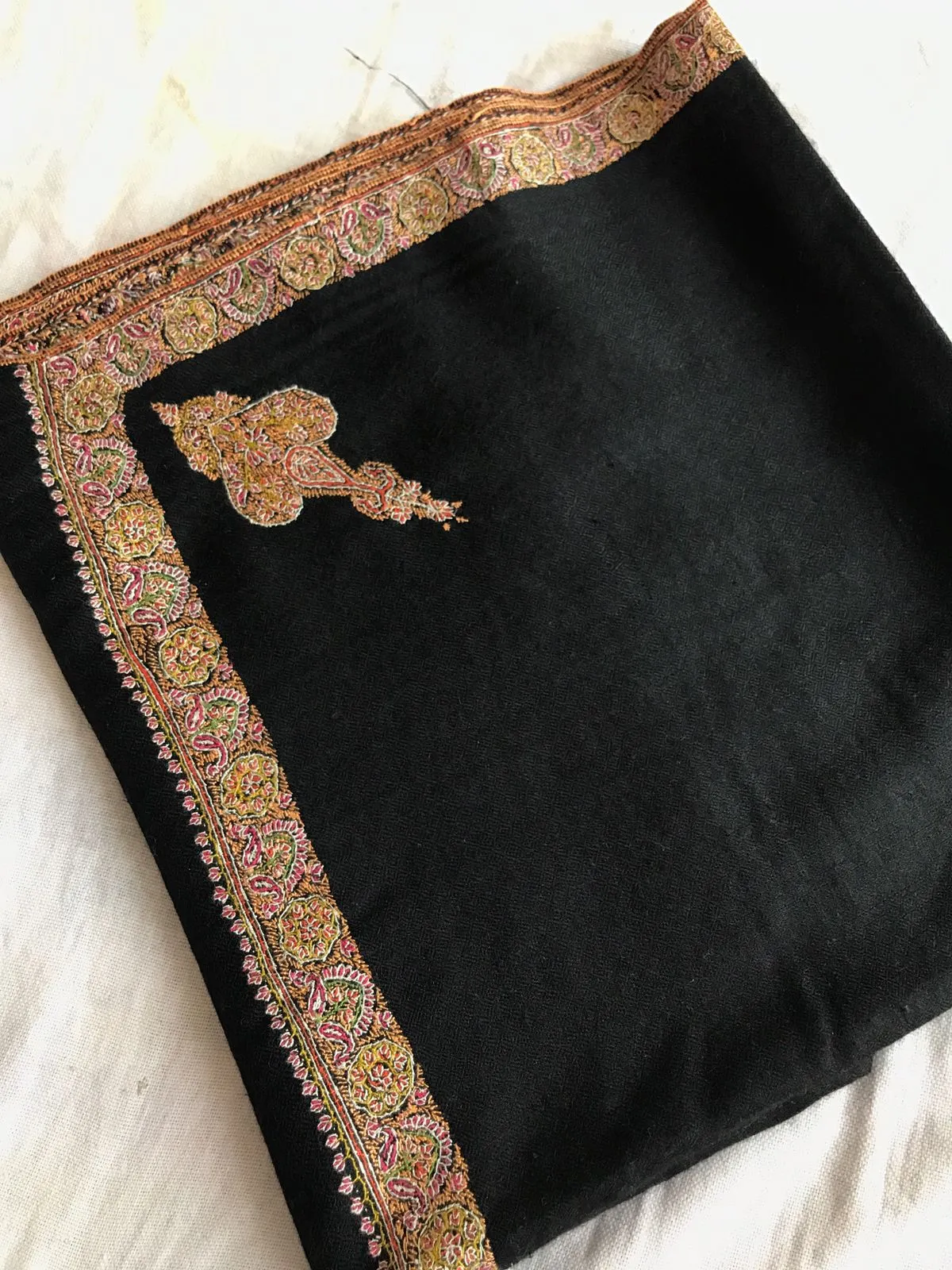 Black Embroidered Pashmina Scarf