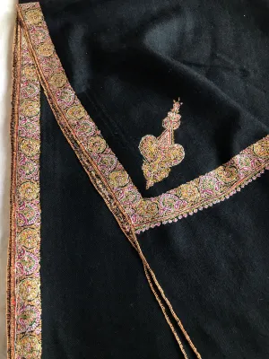 Black Embroidered Pashmina Scarf