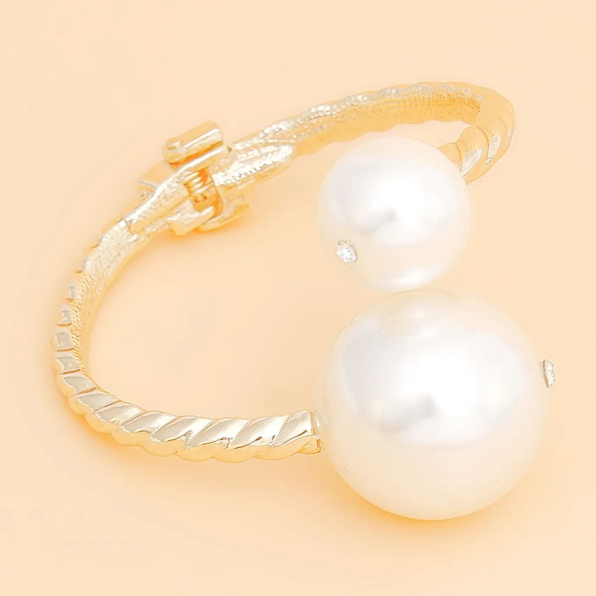 Bracelet Cream Pearl Cable Texture Hinged Cuff
