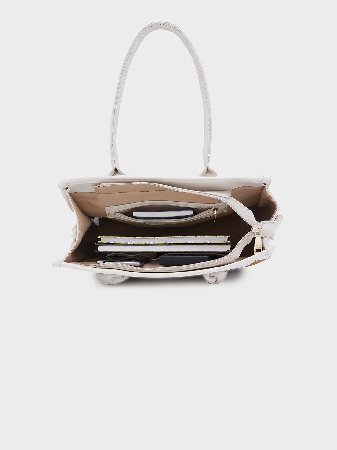 Caprese Checker Satchel Medium Cream