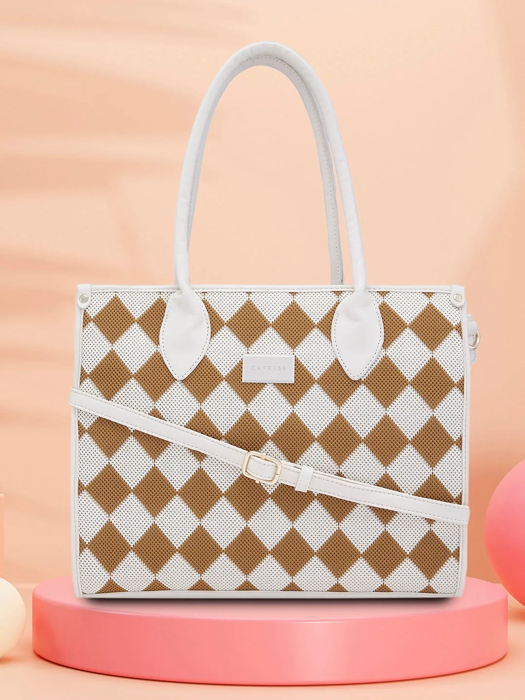 Caprese Checker Satchel Medium Cream