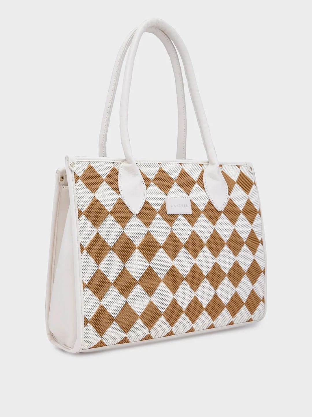 Caprese Checker Satchel Medium Cream