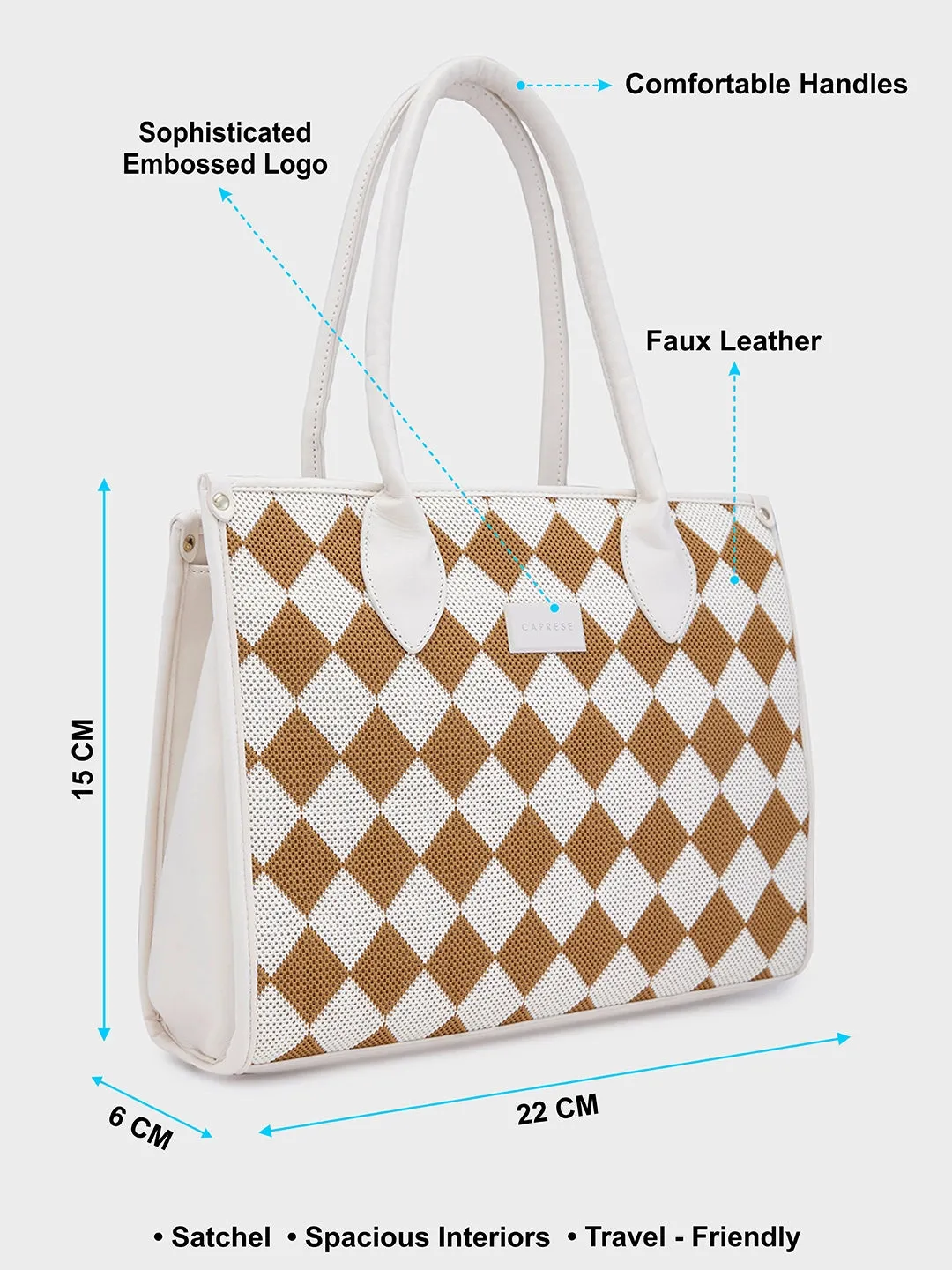 Caprese Checker Satchel Medium Cream