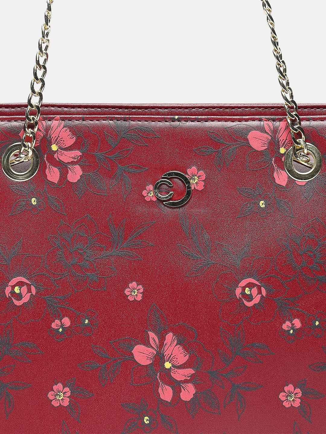 Caprese Snow Satchel Large Printed Women'S Handbag Maroon