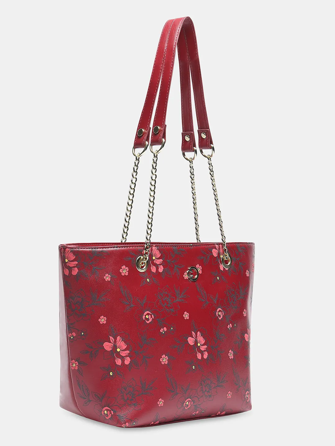 Caprese Snow Satchel Large Printed Women'S Handbag Maroon