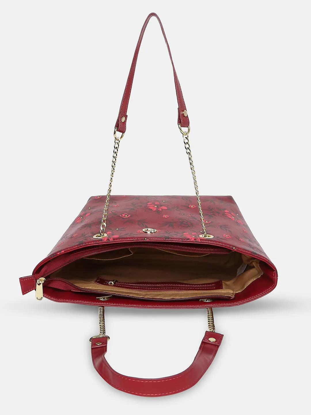 Caprese Snow Satchel Large Printed Women'S Handbag Maroon