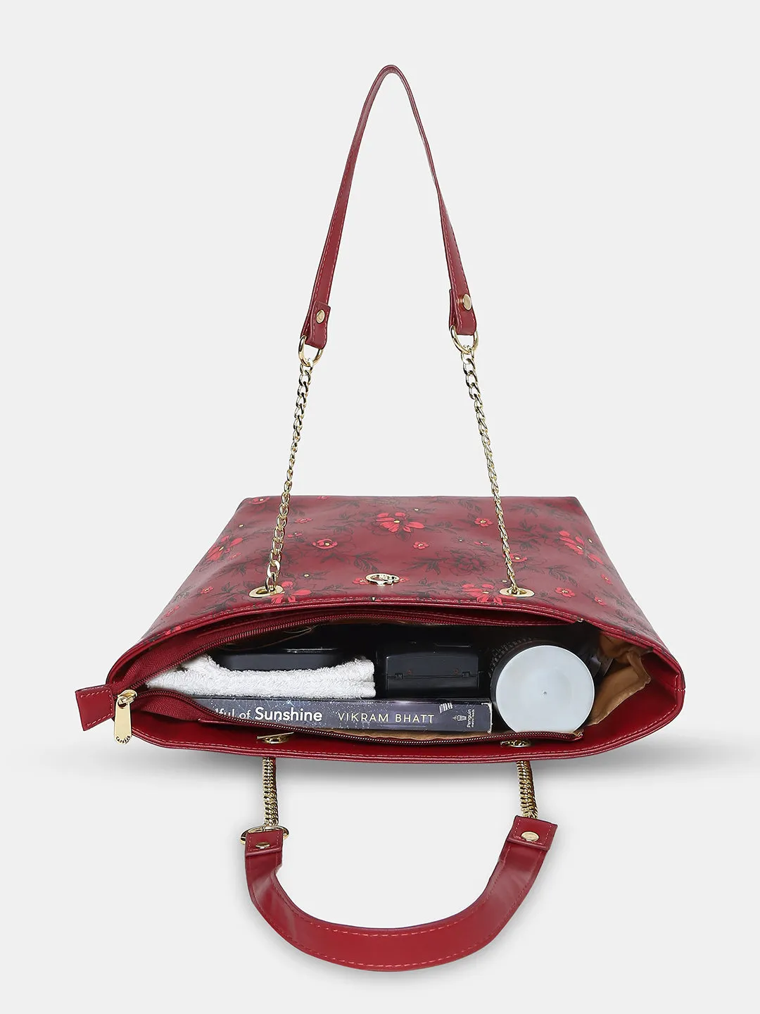 Caprese Snow Satchel Large Printed Women'S Handbag Maroon