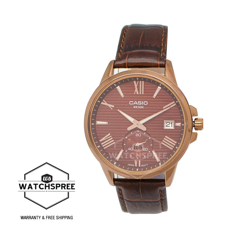 Casio Men's Analog Brown Leather Band Watch MTPEX100RL-5A MTP-EX100RL-5A
