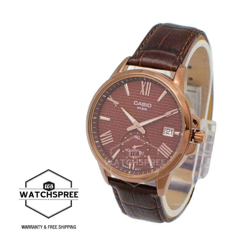 Casio Men's Analog Brown Leather Band Watch MTPEX100RL-5A MTP-EX100RL-5A