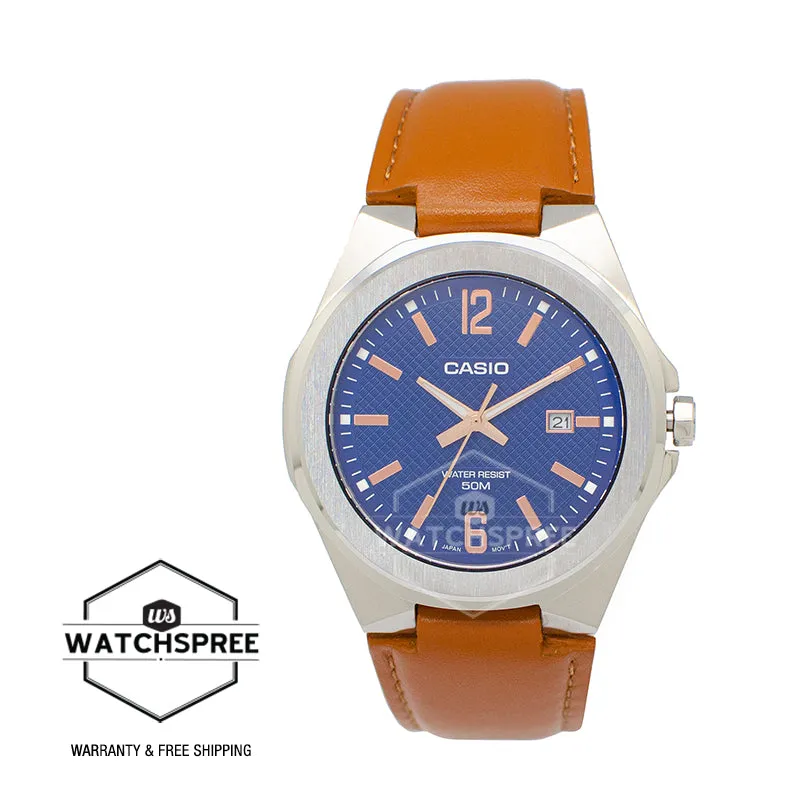Casio Men's Analog Light Brown Leather Band Watch MTPE158L-2A MTP-E158L-2A