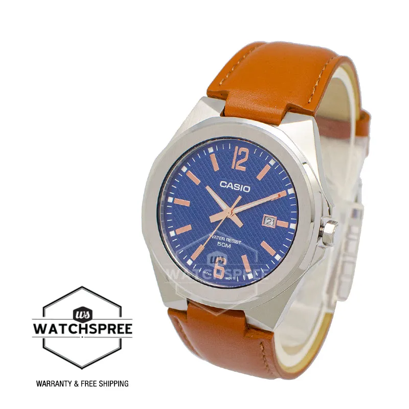 Casio Men's Analog Light Brown Leather Band Watch MTPE158L-2A MTP-E158L-2A