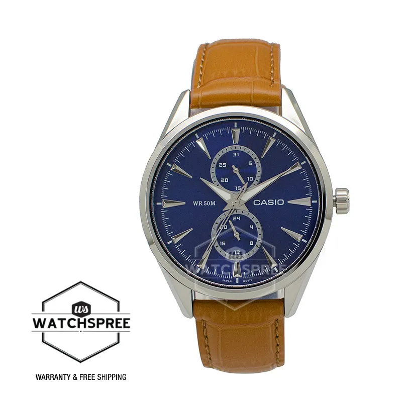 Casio Men's Multi-Hand Brown Leather Band Watch MTPSW340L-2A MTP-SW340L-2A
