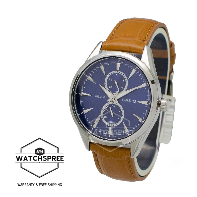 Casio Men's Multi-Hand Brown Leather Band Watch MTPSW340L-2A MTP-SW340L-2A