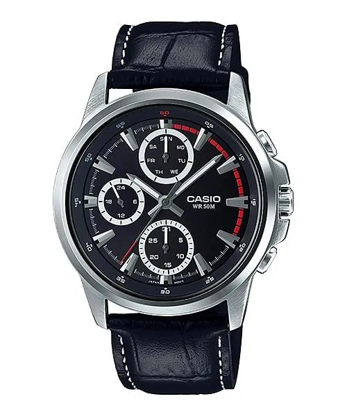 Casio Men's Standard Analog Black Leather Strap Watch MTPE317L-1A MTP-E317L-1A