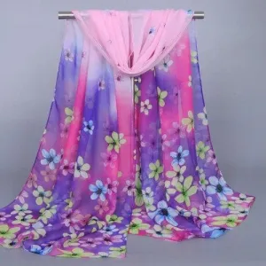 Chic Flowers Pattern Ombre Sunscreen Chiffon Scarf For Women - Purple
