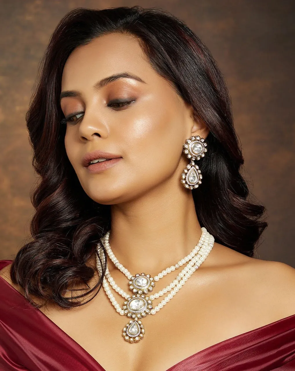 Classic Multi Layered Pearl Polki Set