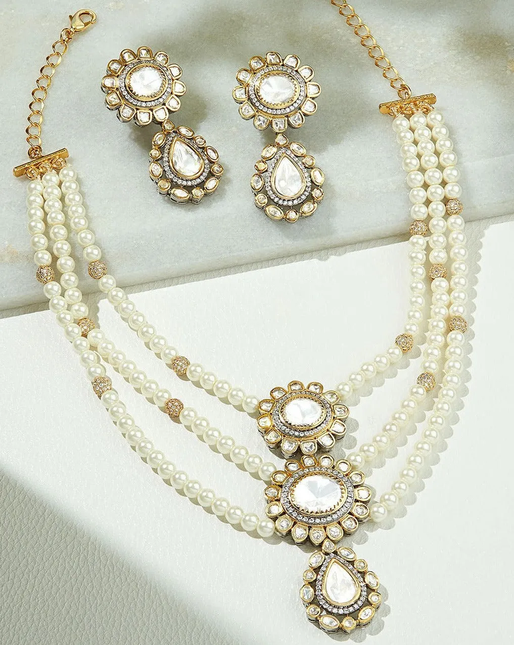 Classic Multi Layered Pearl Polki Set