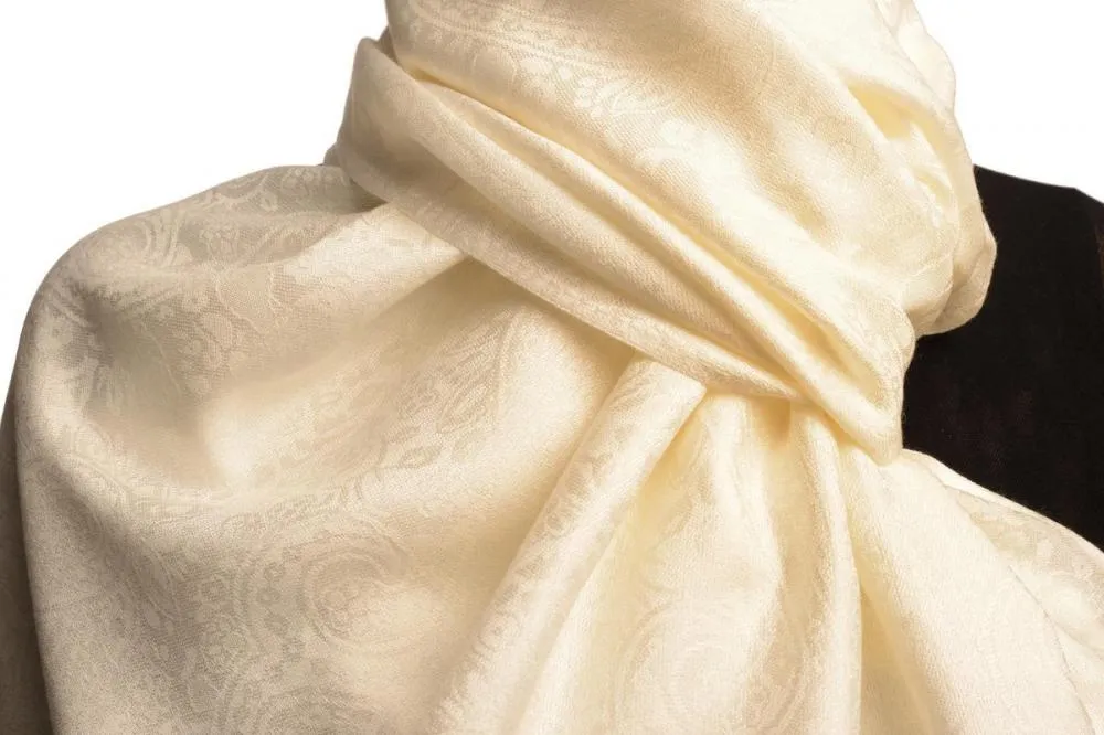 Cream Paisleys Pashmina Feel With Tassels