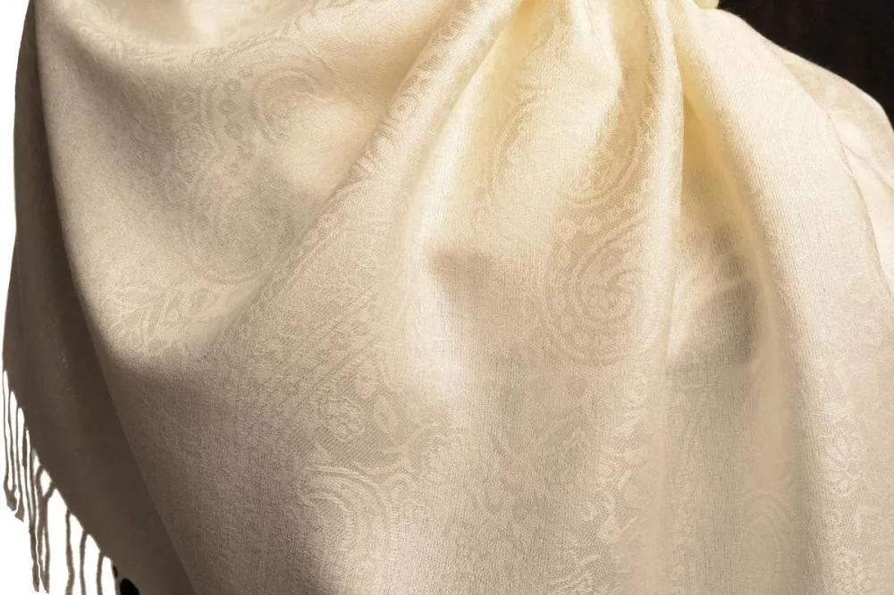 Cream Paisleys Pashmina Feel With Tassels