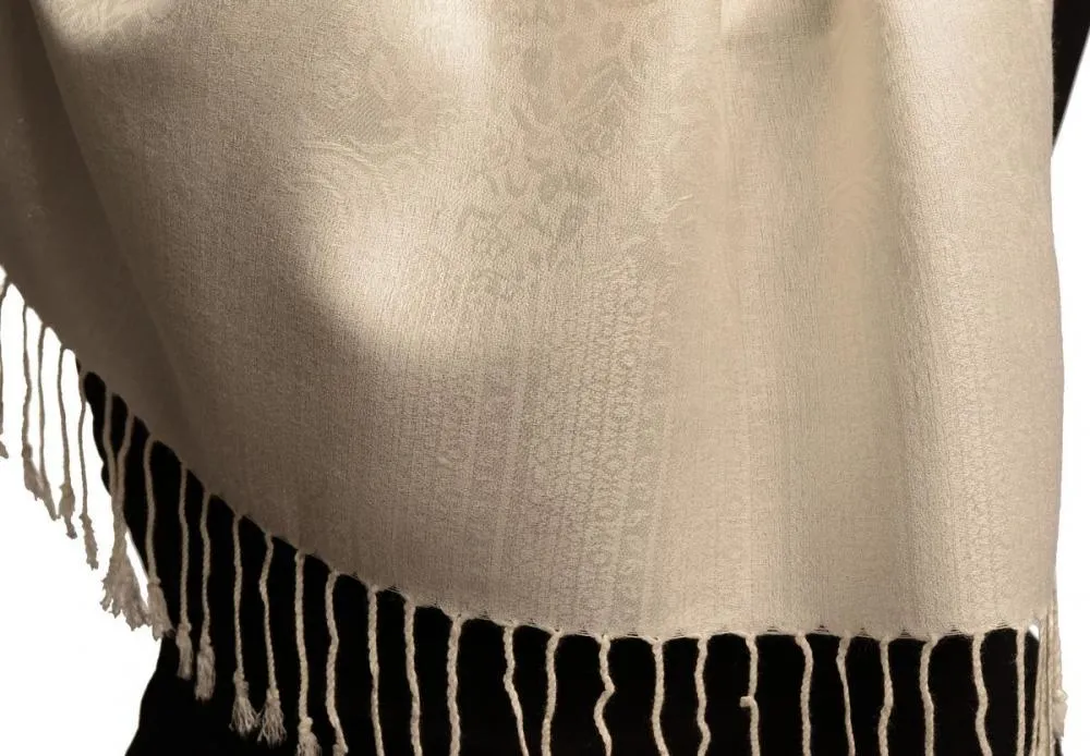 Cream Paisleys Pashmina Feel With Tassels