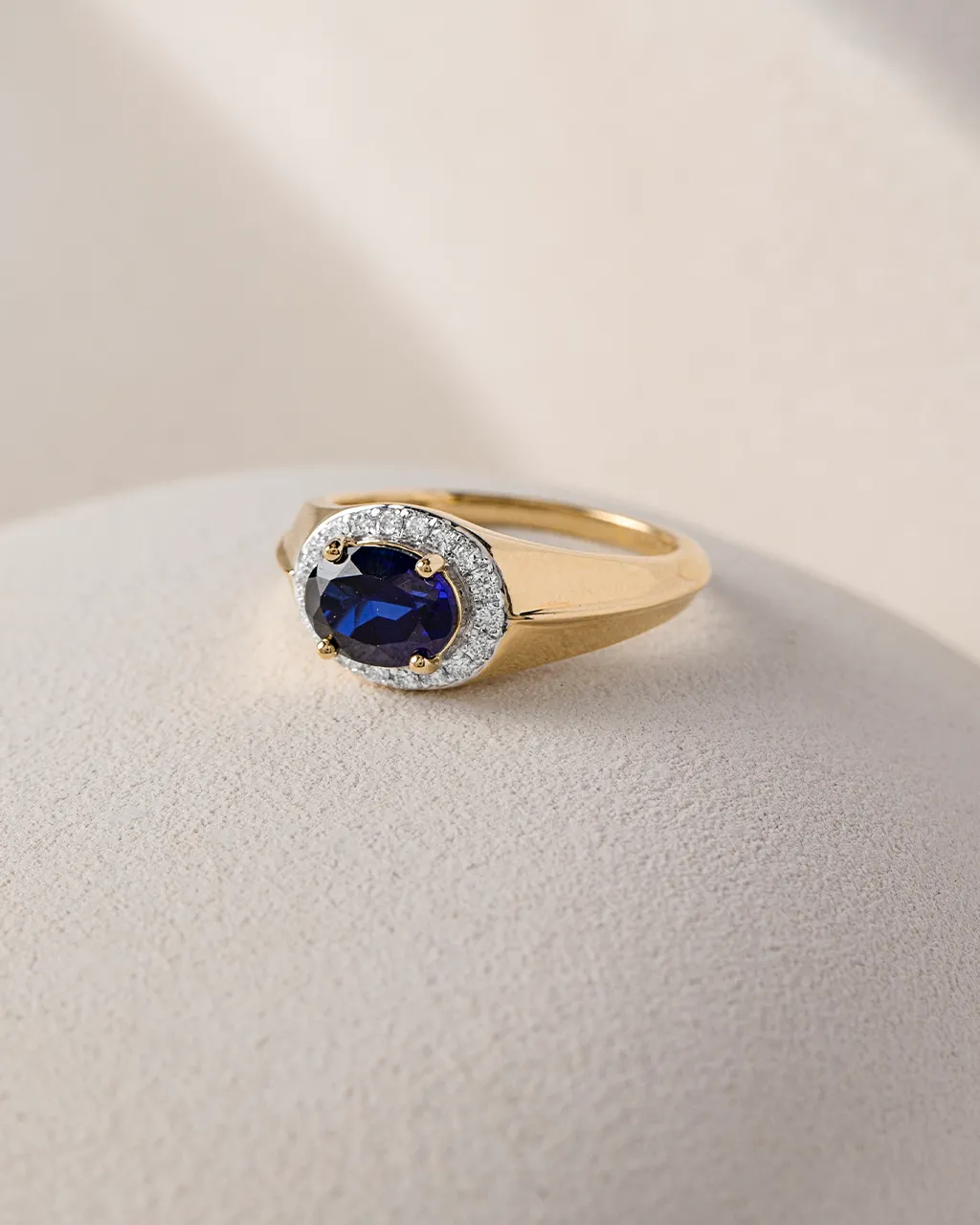 Created Blue Sapphire Signet Diamond Ring