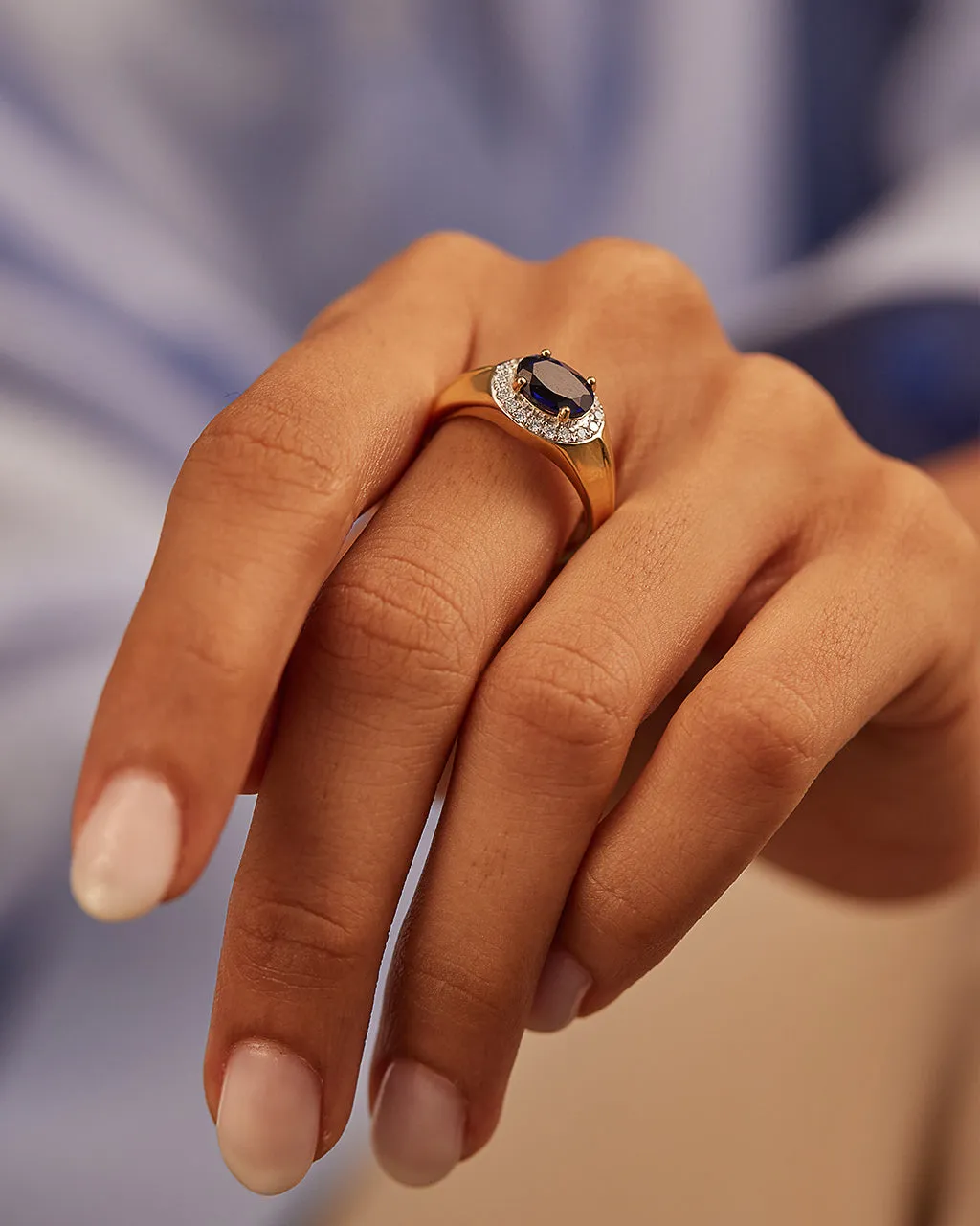 Created Blue Sapphire Signet Diamond Ring