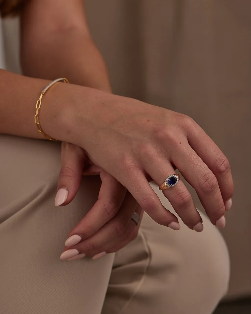 Created Blue Sapphire Signet Diamond Ring