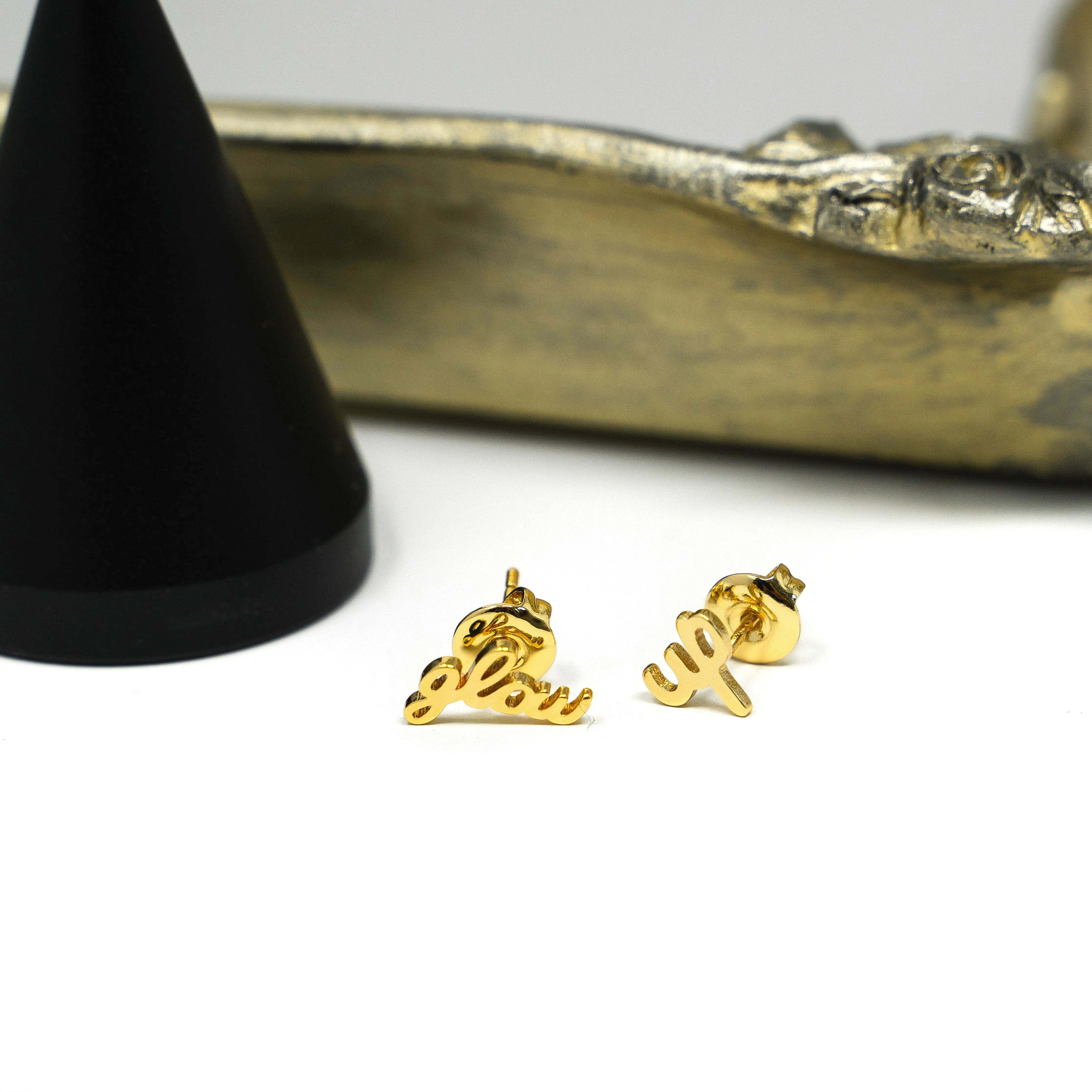 Dainty Script Mantra Earrings