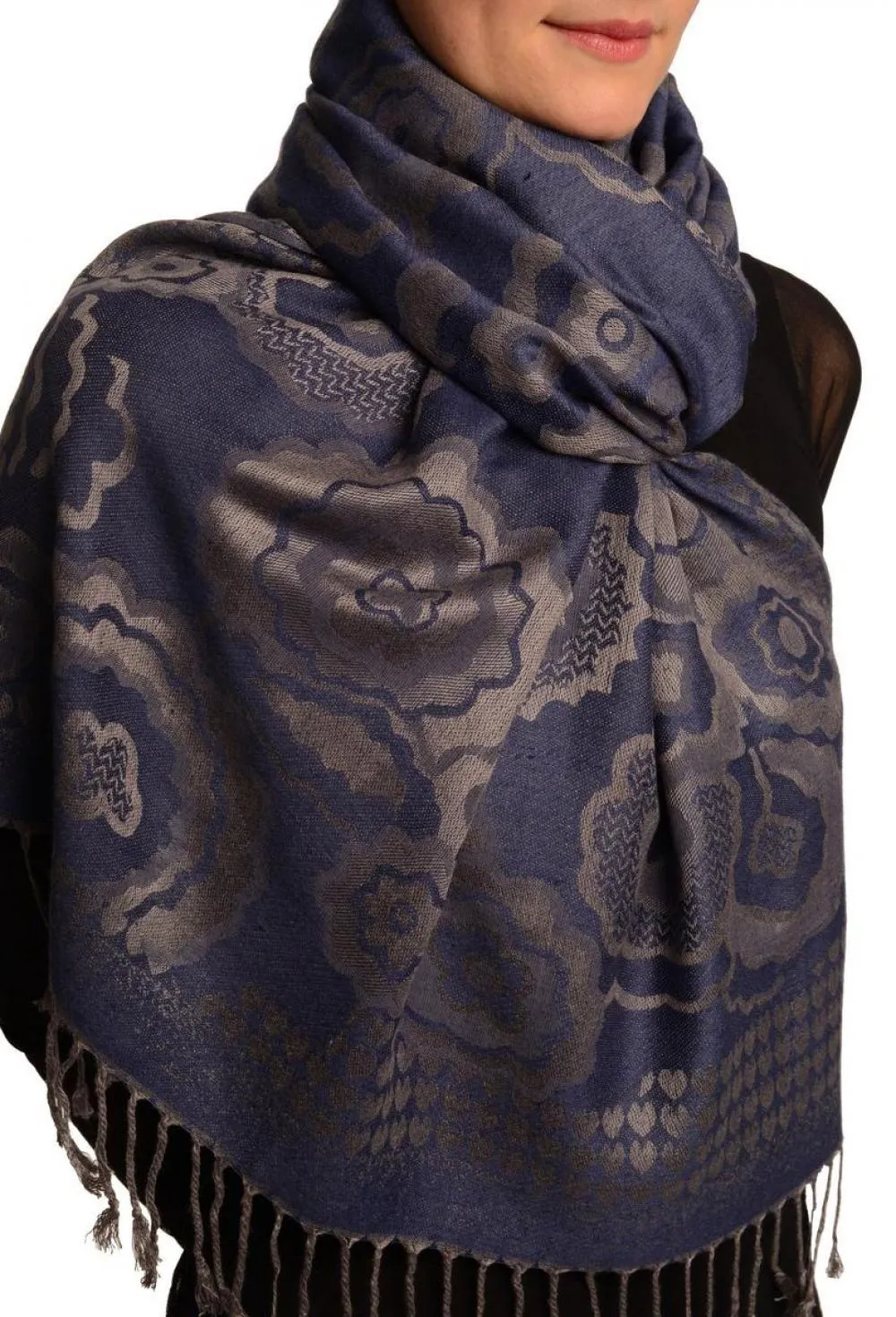 Daisies On Violet Blue Pashmina Feel With Tassels