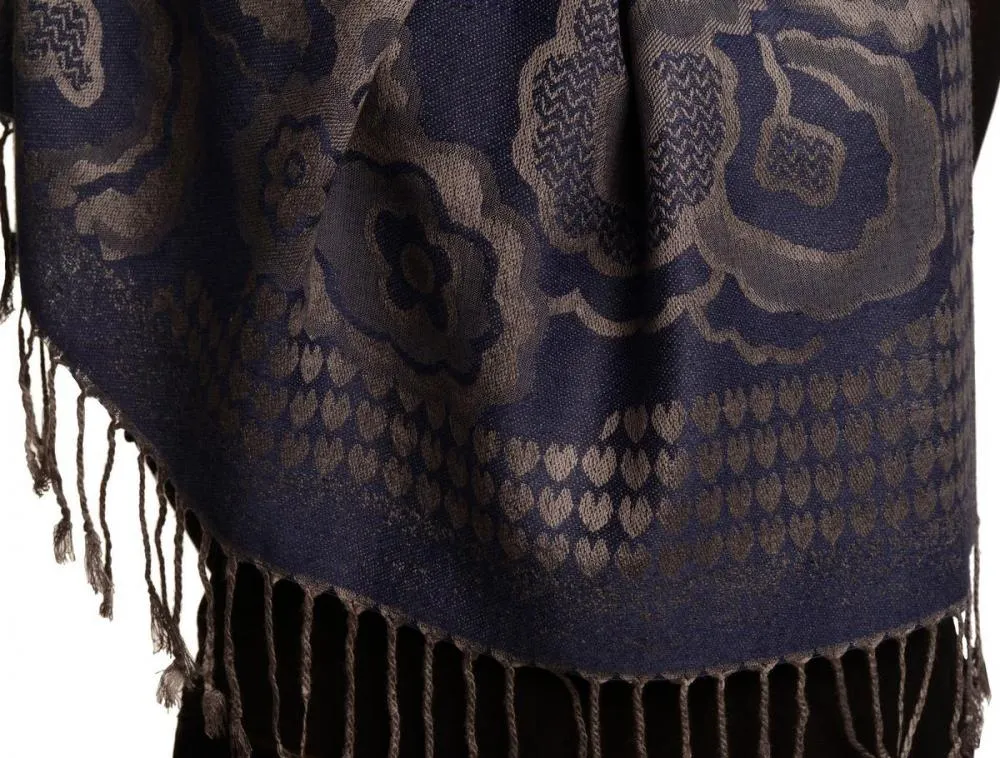 Daisies On Violet Blue Pashmina Feel With Tassels