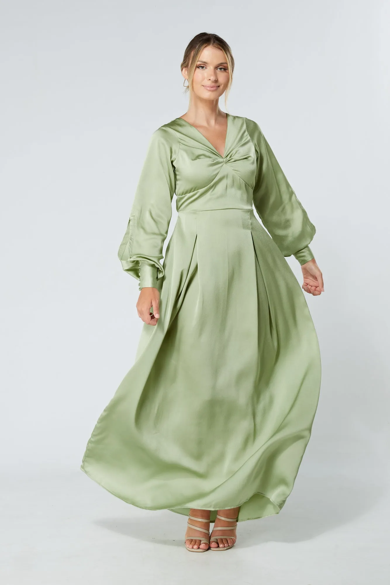 Delilah Olive Satin-Feel Crepe Maxi Dress