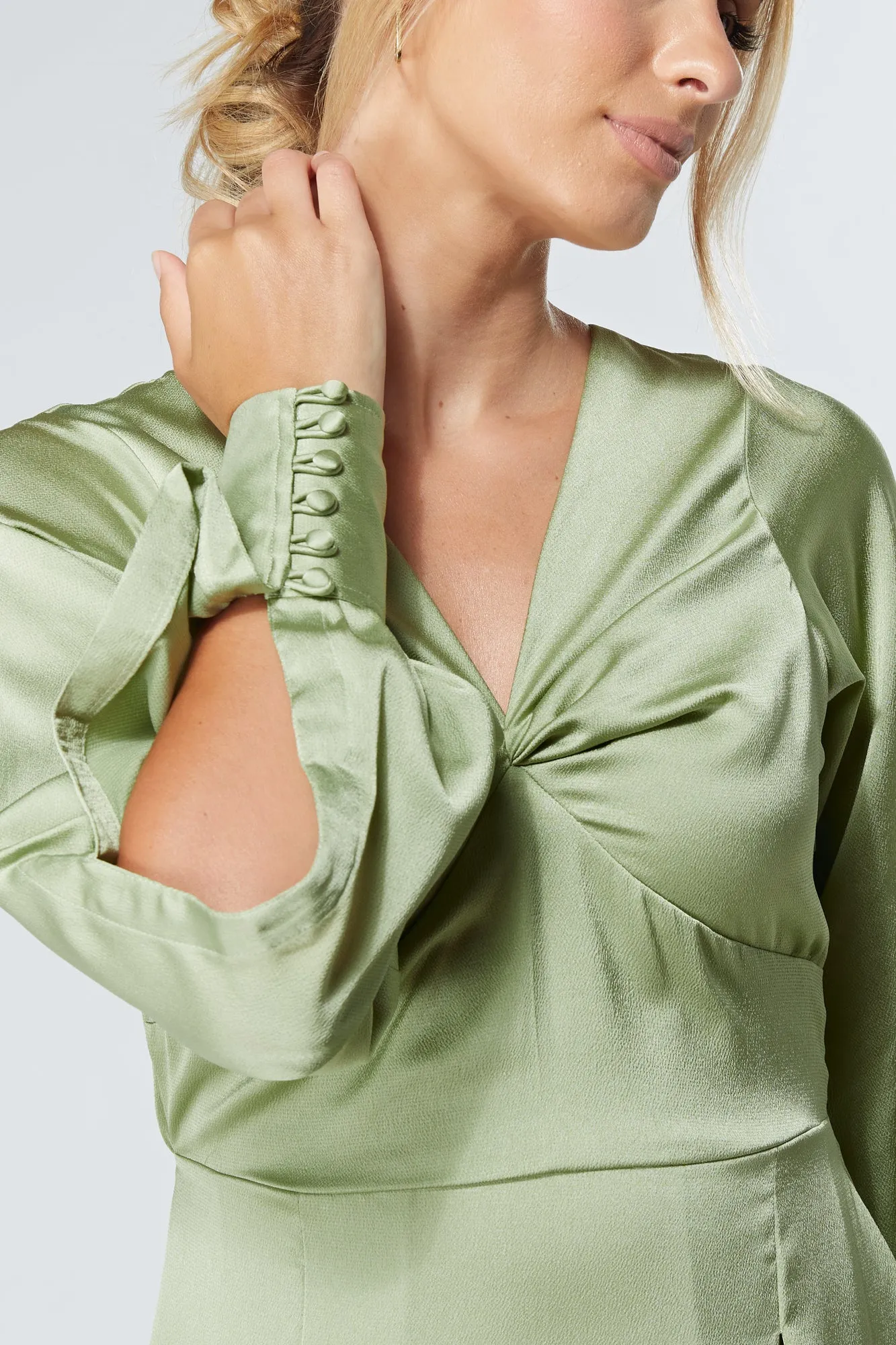 Delilah Olive Satin-Feel Crepe Maxi Dress