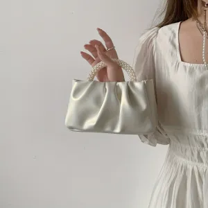 Elegant Beaded Handle Satchel Trendy  Versatile Handbag